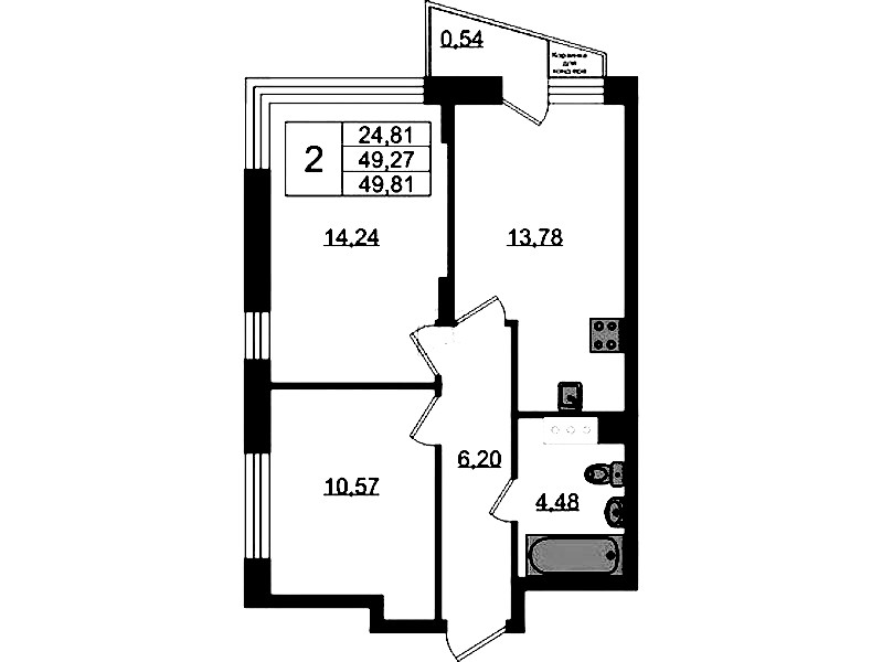 2-комнатная квартира 49.81 м², 6/11 эт., ЖК «VEREN NORT Сертолово»